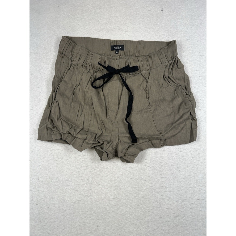 Aritzia Babaton Linen Blend Shorts Size M Green Drawstring Minimal Normcore